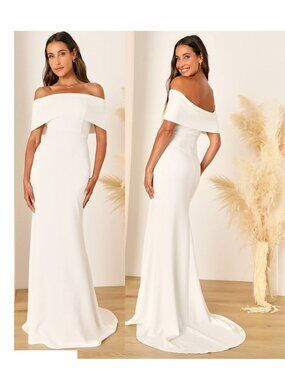 Lulus Shoulder Mermaid White Exceptional Romance Bridal Dress Size Medium New